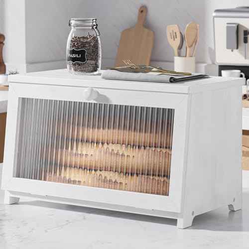 Kitsure Wooden Bread Box for Kitchen Countertop, 1-Tier, White