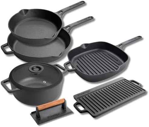 Prestige Cast Iron Cookware Set – 6 Piece, Burger Press, Small &