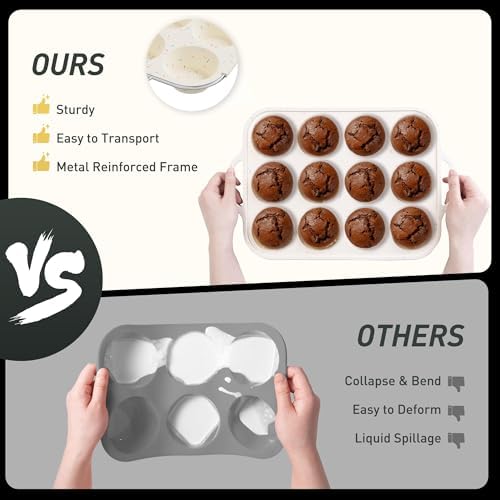 2 Packs 12 Cups Silicone Muffin Pan for Baking with Metal Reinforced