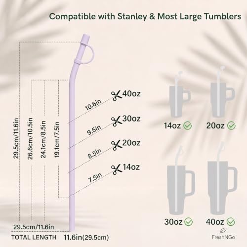11.6in 10PCS Bent Silicone Straw Set with Caps, Case & Brush