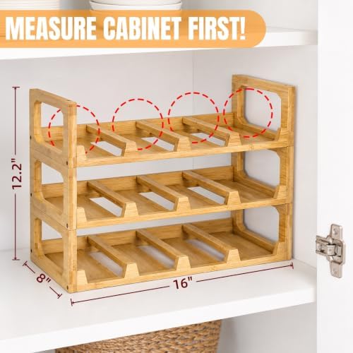 Pumtus Bamboo Water Bottle Organizer, Stackable Tumbler Holder for 12