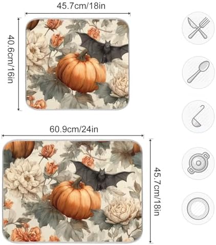 OTVEE Mystical Halloween Floral Art Dish Drying Mat for Kitchen