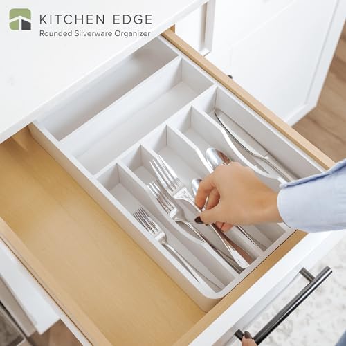 KitchenEdge Silverware & Utensil Organizer | White Bamboo, Fixed