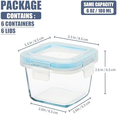 6 oz Glass Food Storage Containers with Lids, 6-Pack