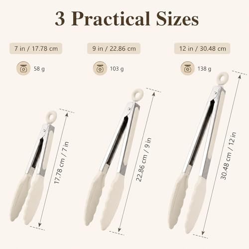 Kitchen Tongs with Silicone Tips, 3-Piece, 7/9/12-Inch
