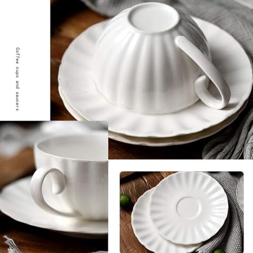 Yesland Set of 6 Royal Tea Cups and Saucers, 6 oz White Porcelain Tea