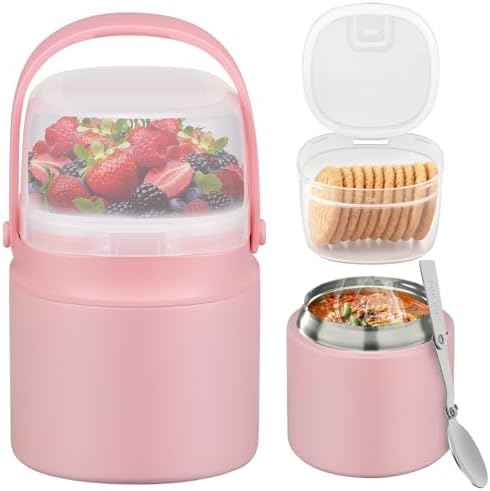 2-in-1 14oz Stainless Steel Soup Thermo with Snack Box
