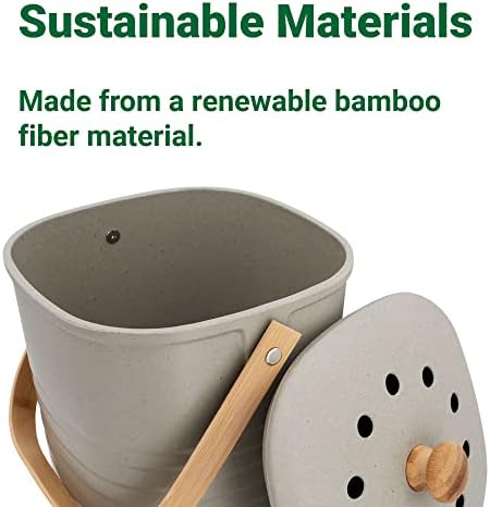 Reotemp Bamboo Fiber Kitchen Compost Bin, Grey