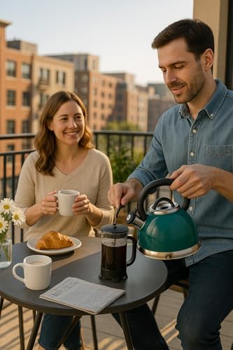 3.0 QT Stainless Steel Whistling Tea Kettle, Aqua Blue