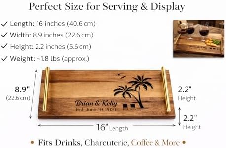 Personalized Acacia Wood Serving Tray with Handles – Engraved Custom