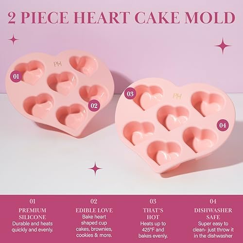Paris Hilton Heart Silicone Cake Pan, Nonstick Heart Shaped Mold, Oven