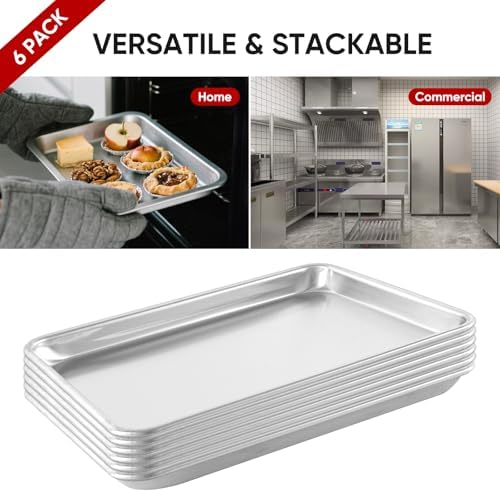 TENUP 6 Pack Aluminum Quarter Sheet Pan, 13" x 9" Heavy Duty