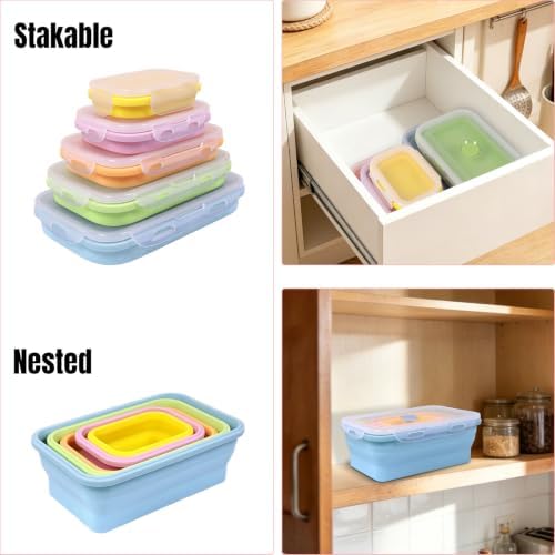 Set of 5 Collapsible Silicone Food Storage Containers With