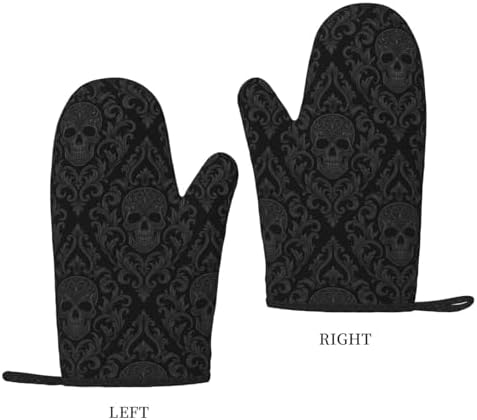 Gothic Black Skull Oven Mitts and Pot Holders, 4-Piece Set