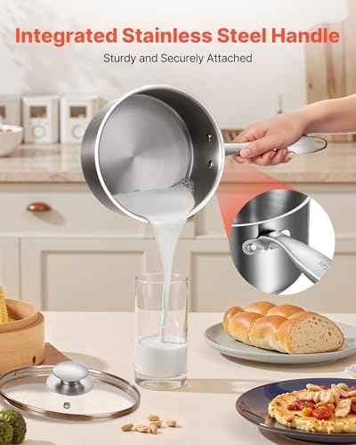VEVOR Stainless Steel Saucepan Set, 1 QT & 2 QT & 3 QT Saucepans with Glass Lids, Multipurpose Nonstick Stainless Steel Sauce Pot with Ergonomic Handle, Friendly for Oven, Dishwasher, Induction Cooker