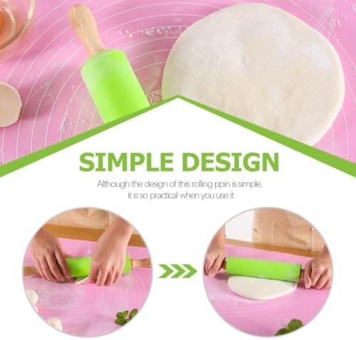 Silicone Baking Rolling Pin with Wooden Handle for Dough Pressing