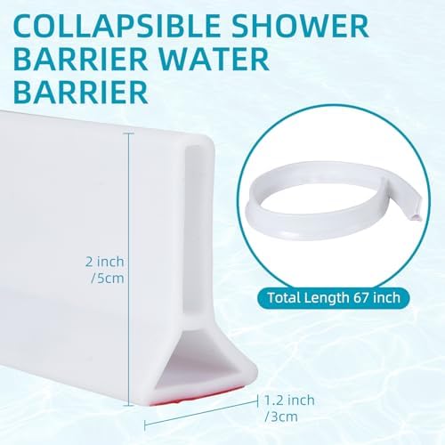 2'' High Shower Threshold Water Dam, Collapsible Water Splash Guard
