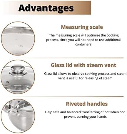 Daniks Classic 2 Quart Stainless Steel Stock Pot with Glass Lid