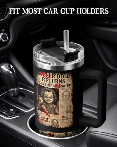 34HD Killer Doll Horror Wanna Play 40 oz Tumbler with Handle