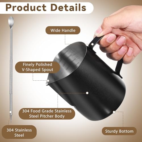 2 Pack Matte Black Milk Frothing Pitcher, 12oz/350ml and 20oz/600ml