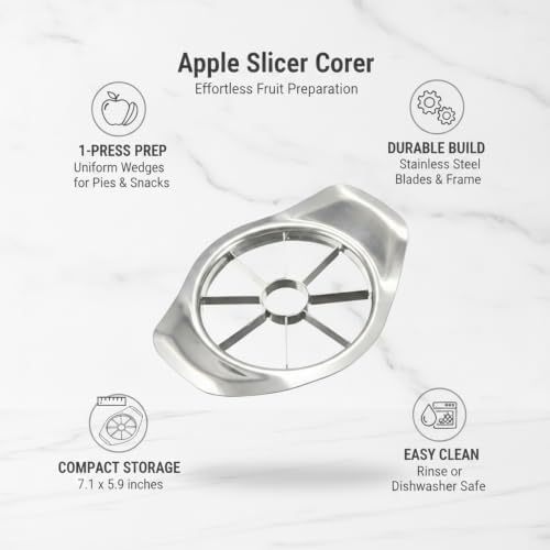 Apple Slicer Corer, Stainless Steel Fruit Cutter for Uniform Wedges