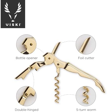 Viski 24k Gold Plated Signature Double Hinged Waiter's Corkscrew Wine