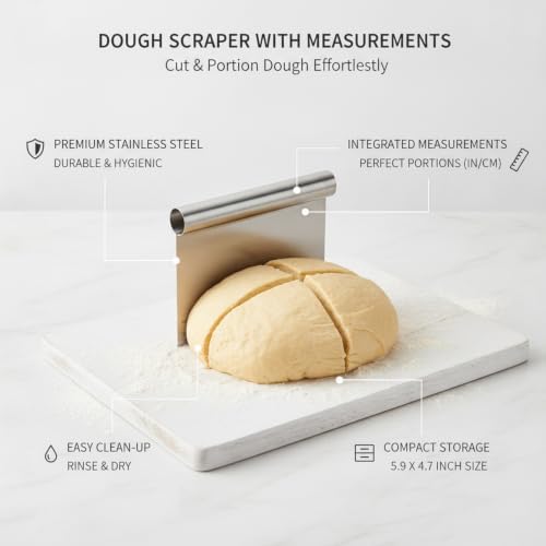 Bench Prep Essential: Stainless Steel Dough Scraper with Measurement