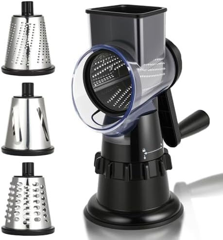 Rotary Cheese Grater, 3 Blades, Black