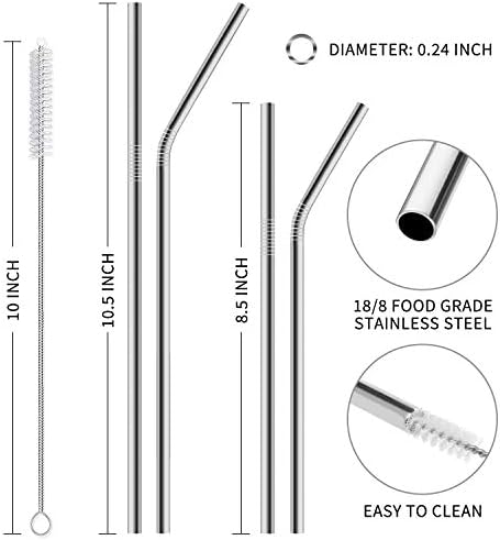 Hiware 12-Pack Reusable Stainless Steel Metal Straws with Case - Long