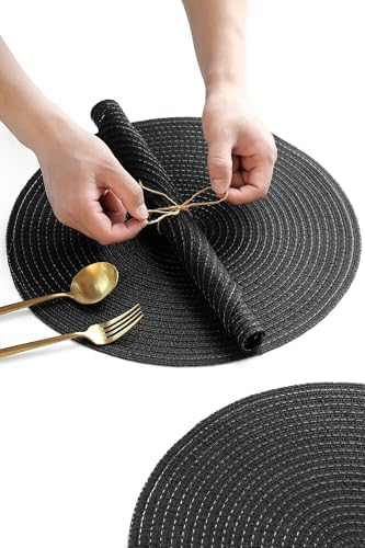 Floroom 15 Inch Round Braided Placemats Set of 4, Washable Heat