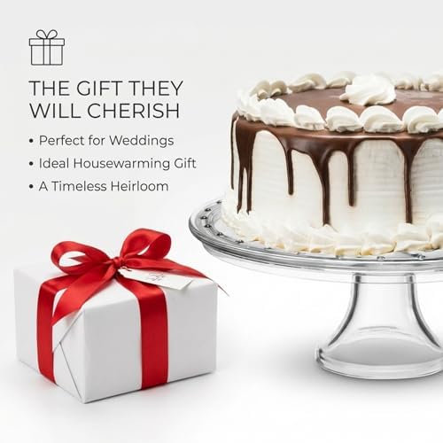 Godinger Crystal Glass Cake Stand, Wedding Cake Plate, Made in Italy