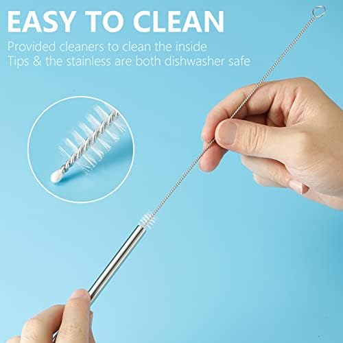 Senneny Set of 5 Stainless Steel Straws with Silicone Flex Tips Elbows