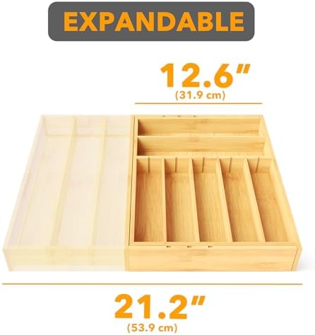 SpaceAid 2.5" High Bamboo Silverware Drawer Organizer with Labels
