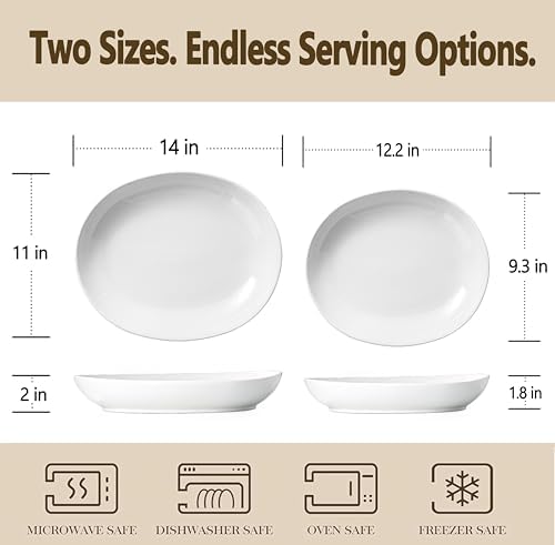 Oval Serving Platters Set of 2 (14" & 12"), Large Wide Ceramic Serving