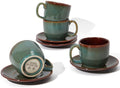 Pokini Stoneware Coffee Cups with Saucers, Cappuccino Cups, Mugs Set