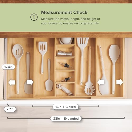 KitchenEdge Utensil & Junk Drawer Organizer, 16-28 in, Bamboo