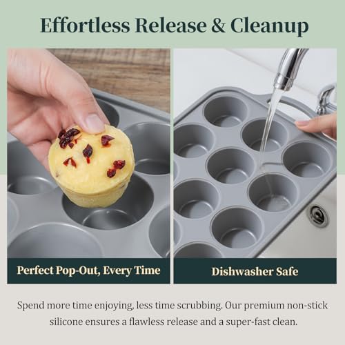 12-Cup Mini Silicone Muffin Pan with Reinforced Steel Frame,Metallic