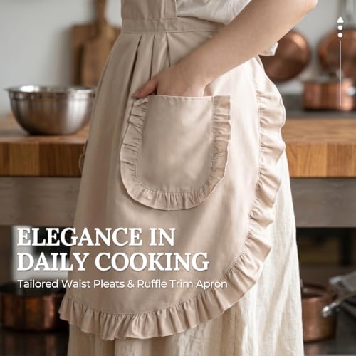 Elife Embroidered Apron,Ruffle Kitchen Cooking Apron with Pockets for