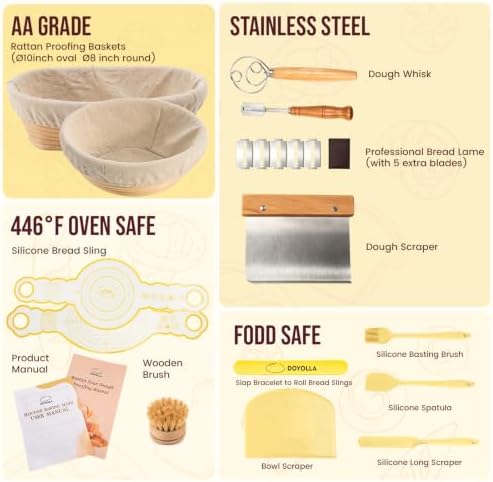 DOYOLLA Bread Proofing Baskets Set, 10 Inch Oval & 8.5 Inch Round