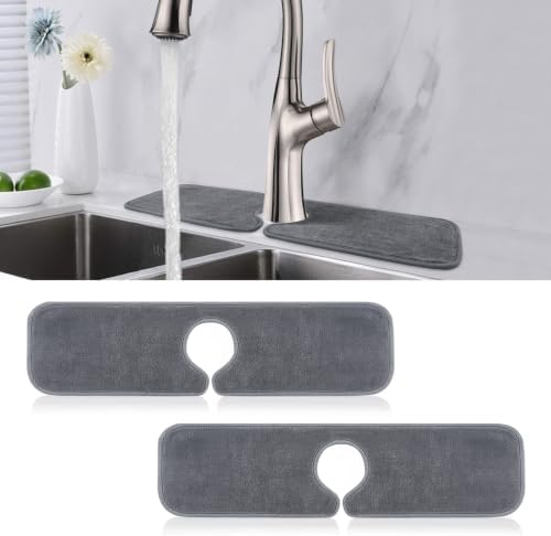 PoYang 2 Pack Faucet Mat for Kitchen Sink Splash Guard, Short 17.7x4.7