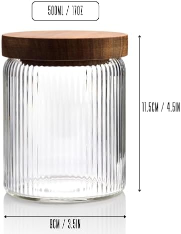 Mason & Fable Ribbed Glass Jar with Wooden Lid 17oz, Set of 3