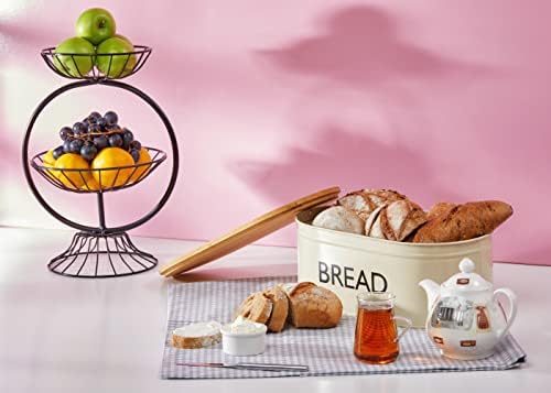 RoyalHouse Premium Metal Bread Box with Bamboo Lid