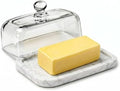 White Marble Butter Dish with Glass Lid, 7.2 x 5 In