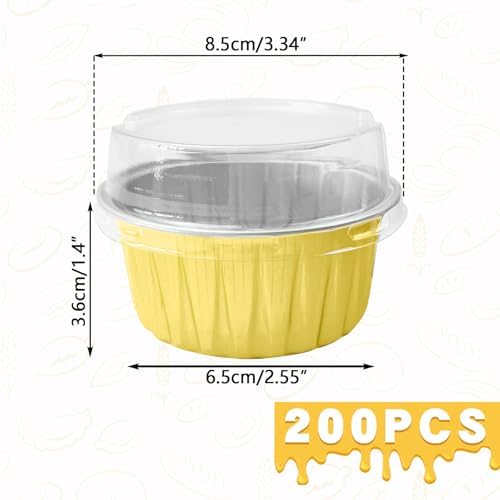 200Pcs Round Aluminum Baking Cake Pans with Clear Plastic Lids, Foil