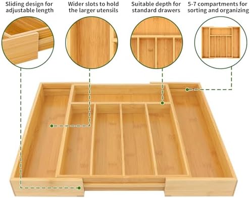 VaeFae Adjustable Bamboo Drawer Dividers and Bamboo Silverware Drawer