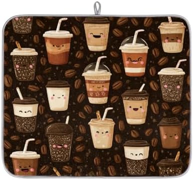 Dish Drying Mats for Kitchen Counter Coffee Beans Cups On Brown
