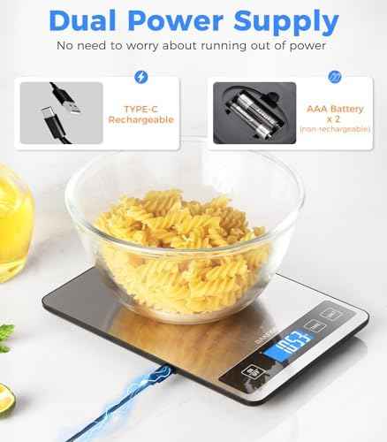 Food Scale, 33lb Rechargeable Kitchen Scale, 1g Precision, Black