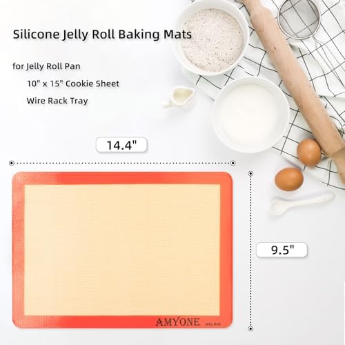 AMYONE Silicone Baking Mats for 10x15" Jelly Roll Pan, Platinum, 2PCS