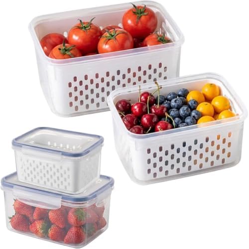 2 Pack Fruit Storage Containers for Fridge with Removable Colanders