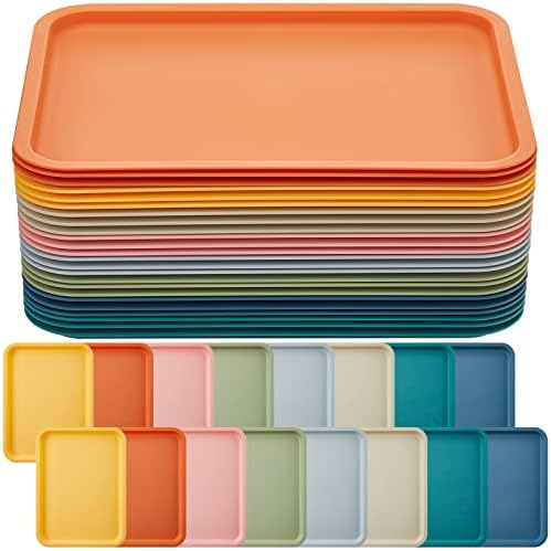 Mumufy 24 Pcs Plastic Fast Food Trays Bulk Colorful Restaurant Serving